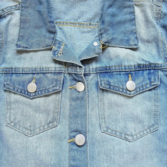 JouJou Jean Jacket Womens Size Extra Large Denim Button Front Pockets Faded Blue - Picture 6 of 16